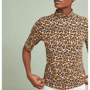 Anthropologie Leopard Short-Sleeved Turtleneck